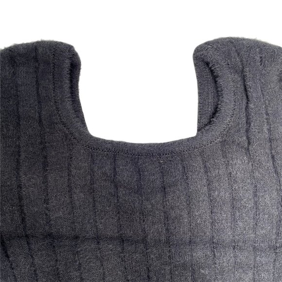 DOUBLE ZERO WOMENS CHARCOAL FUZZY LONG SLEEVE CROP TOP SWEATER SZ: S/M/L - Picture 4 of 10
